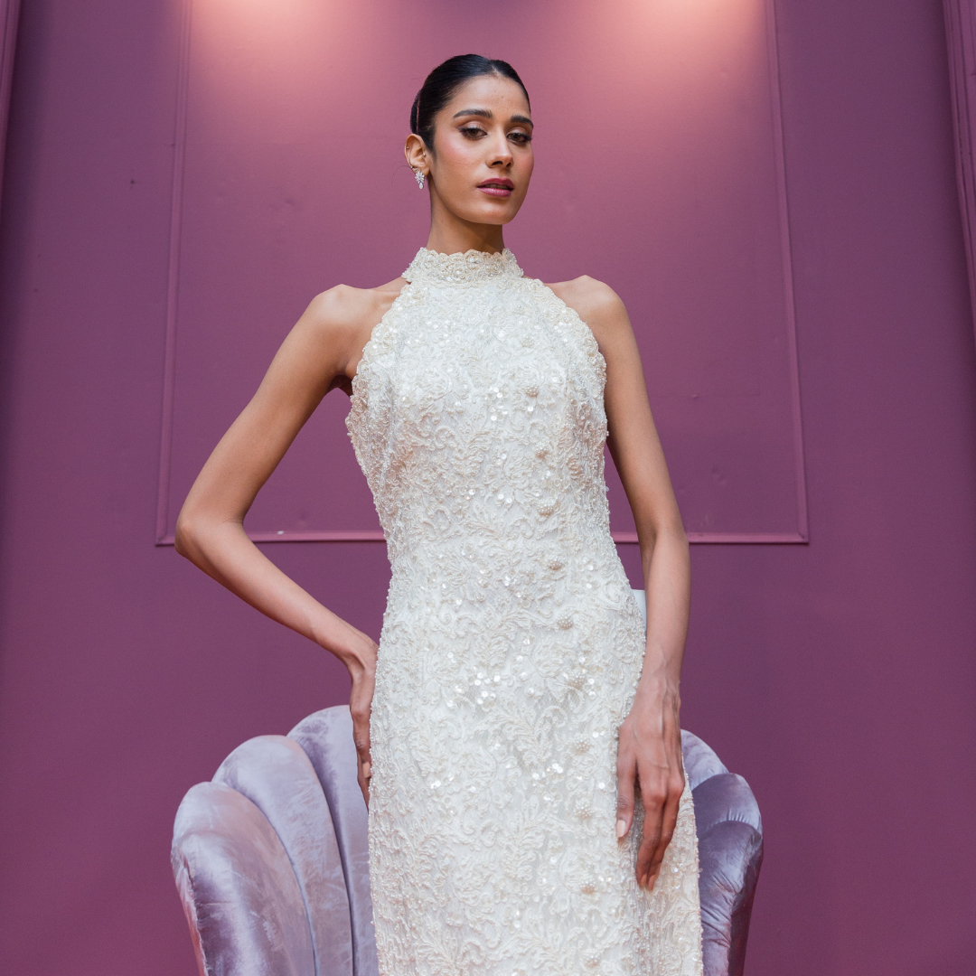 Pearl Blossom Halter Dress - Mahi's