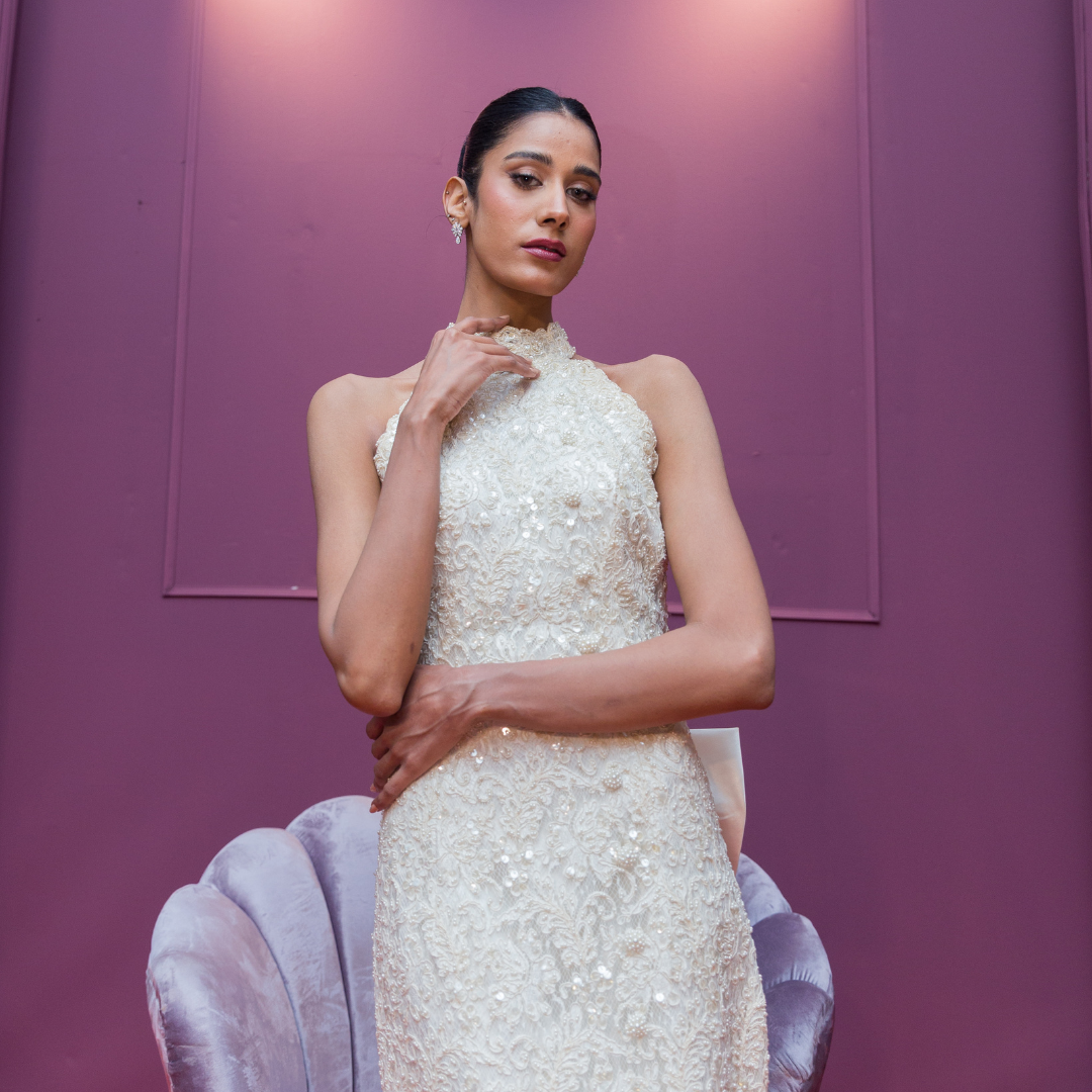 Pearl Blossom Halter Dress - Mahi's