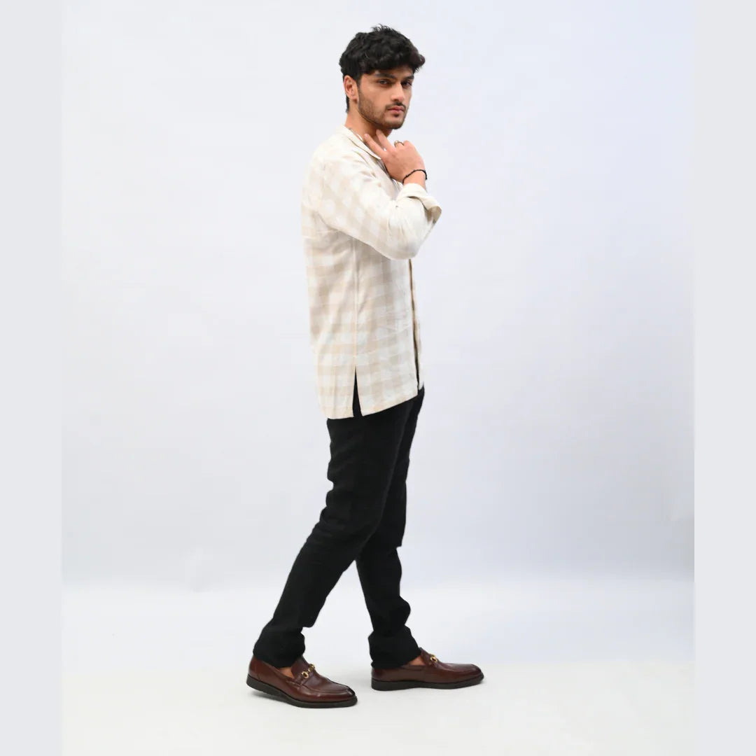 Beige Checkered Linen Shirt - Mahi's