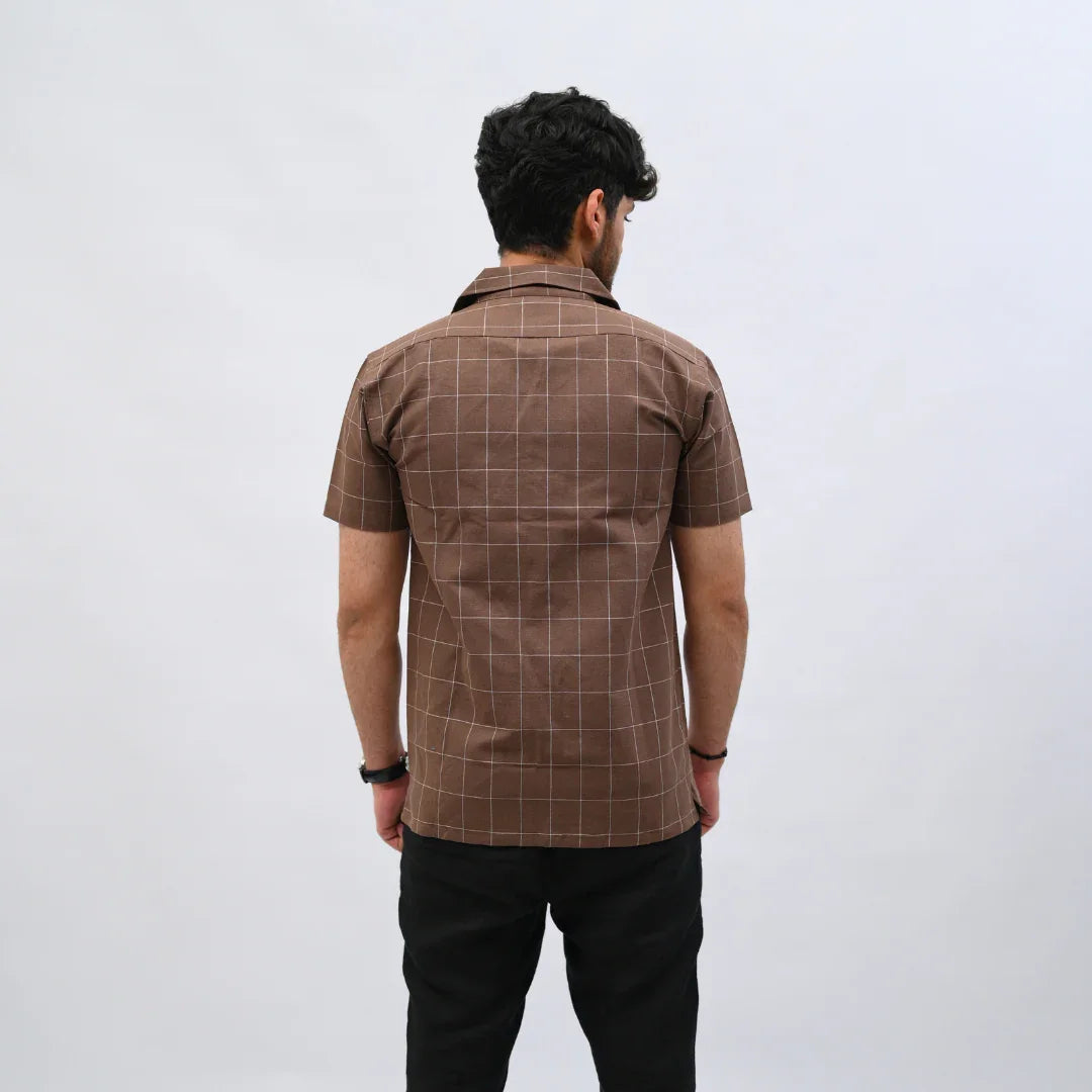 Brown Checkered Short-Sleeve Shirt - Mahi's