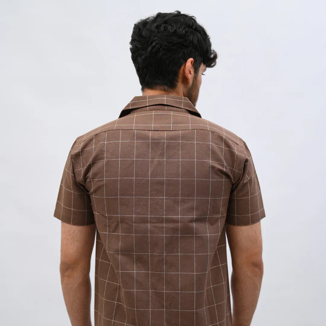 Brown Checkered Short-Sleeve Shirt - Mahi's