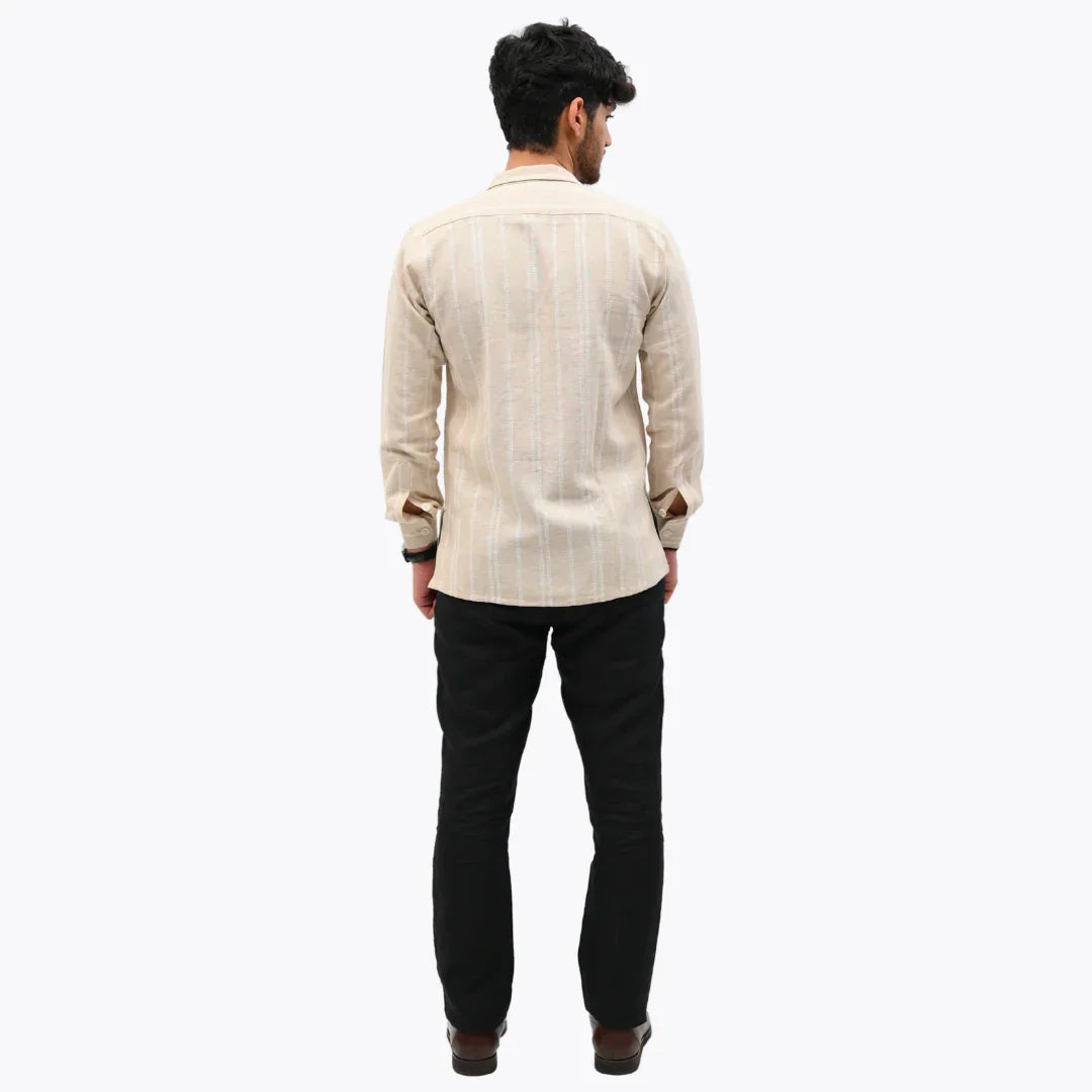 Beige Striped Collared Shirt - Mahi's