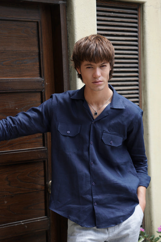 Soft Touch - Irish Linen Shirt - Dark Blue