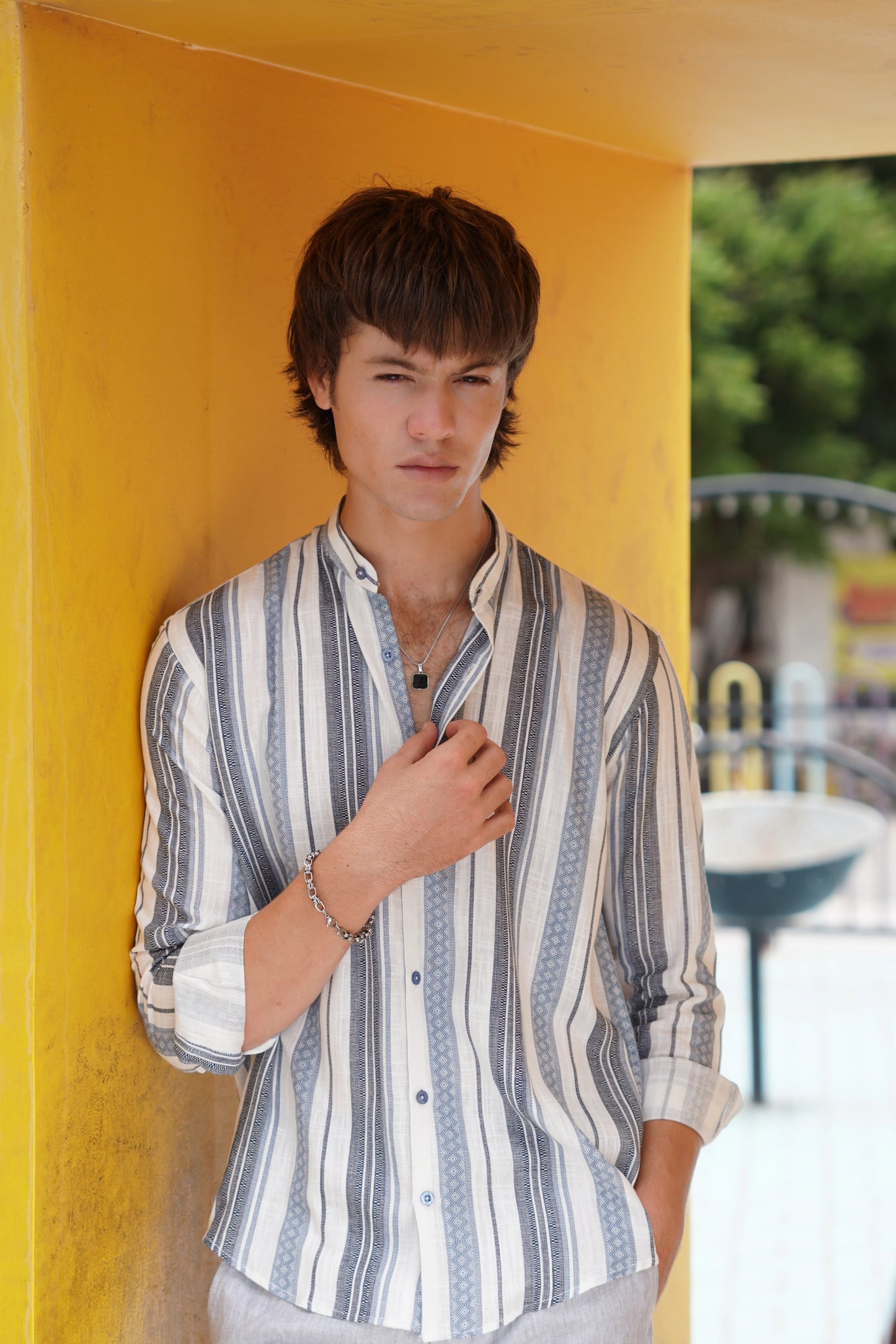 Soft Touch - Irish Linen Shirt - Stripped Grey