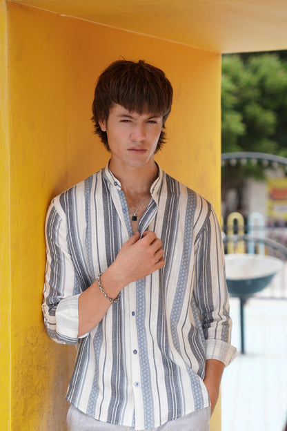 Soft Touch - Irish Linen Shirt - Stripped Grey