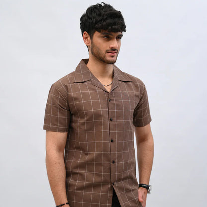 Brown Checkered Short-Sleeve Shirt - Mahi's