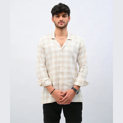 Beige Checkered Linen Shirt - Mahi's