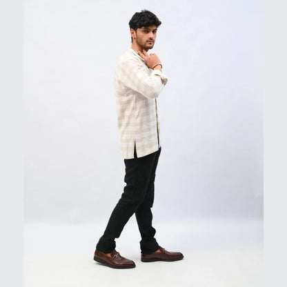 Beige Checkered Linen Shirt - Mahi's