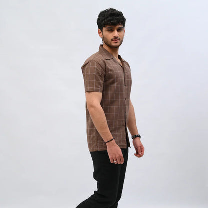 Brown Checkered Short-Sleeve Shirt - Mahi's