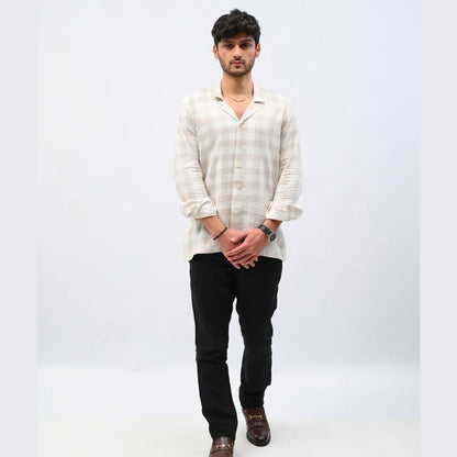 Beige Checkered Linen Shirt - Mahi's