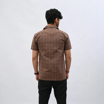 Brown Checkered Short-Sleeve Shirt - Mahi's